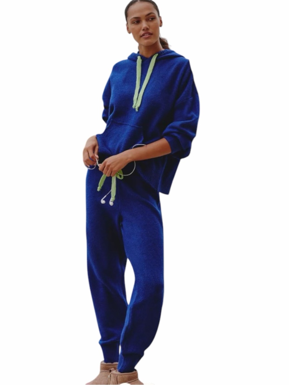 Women's Royal Blue Knit Jogger Set with Lime Drawcords